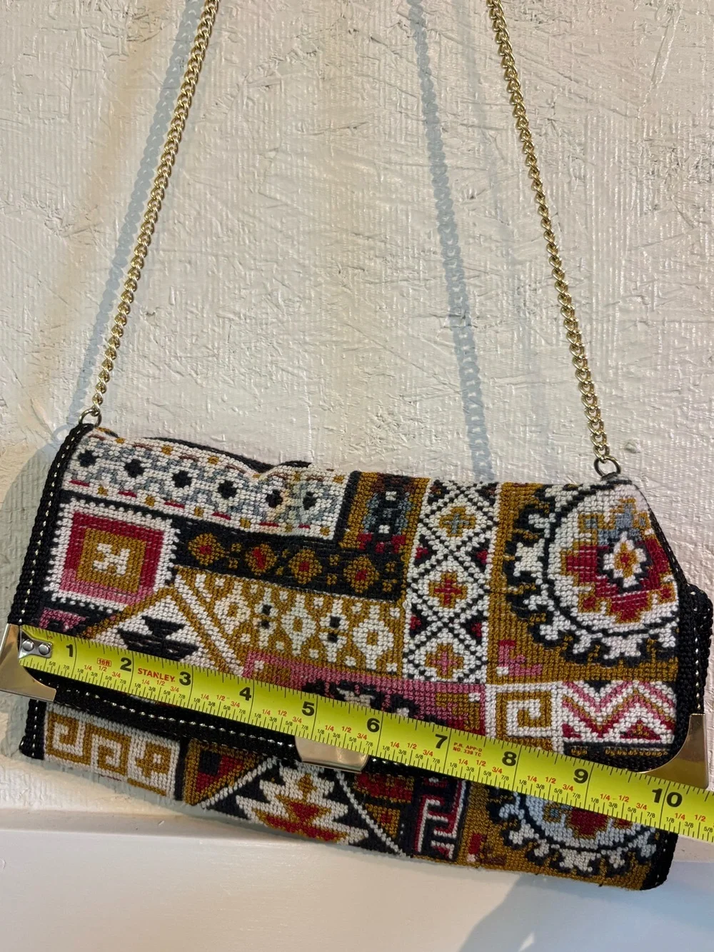 Embroidered Multicolor Chain-Shoulder Crossbody Bag